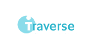 Het logo van Traverse in blauw